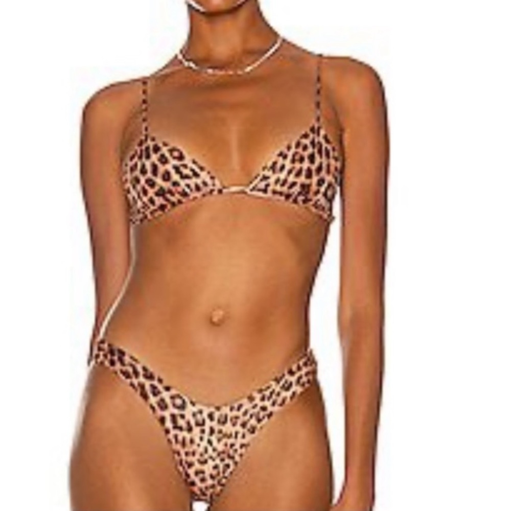 Monica Hansen Leopard Triangle Bikini in Tan and Black